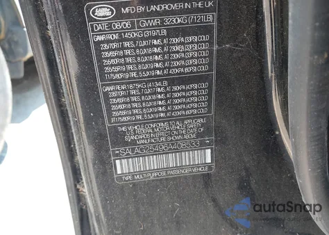 2006 Land Rover Lr3 V8 Hse z USA, uszkodzony, nr VIN SALAG25496A408533